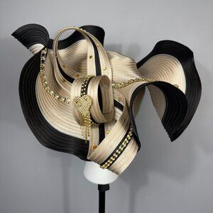 Donna Vinci Champagne and Black Church Lady Hat. Stunning and Elegant!